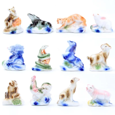 

Lovely twelve animal Ceramic 12 zodiac pieces feng shui Supplement the craft rat ox tiger horses crafts sculpture statues Home