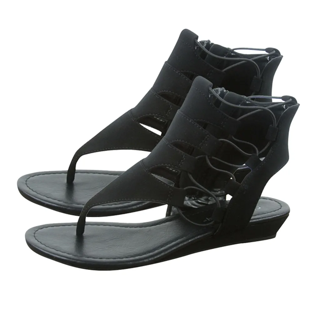 Женские босоножки с открытым носком на низкой танкетке ремешками лодыжке и