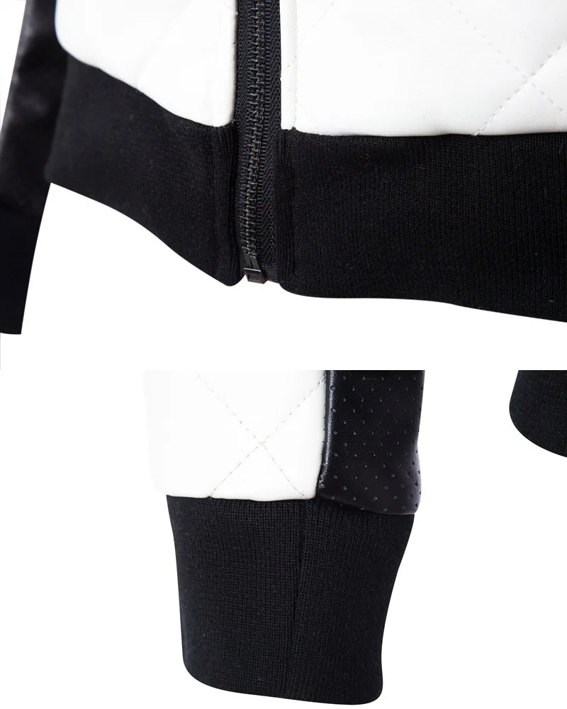 Мужская кожаная куртка с воротником-стойкой черная белая из искусственной кожи