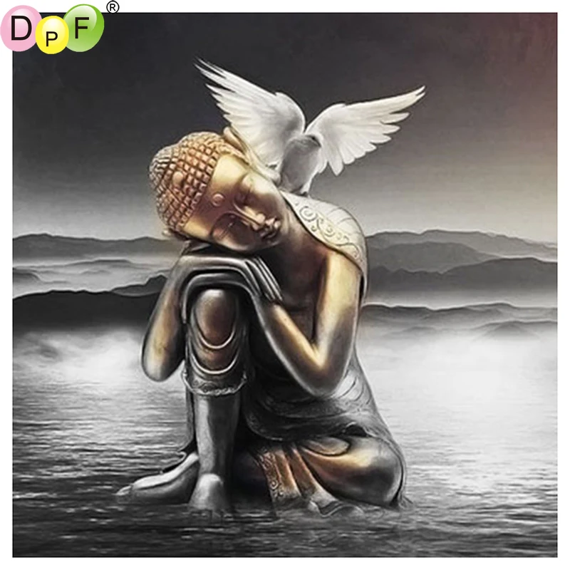 

DPF 5D алмазная вышивка «сделай сам», квадратная вышивка, Будда, белая голубь, алмазная живопись, вышивка крестиком, мозаика, картина, украшени...