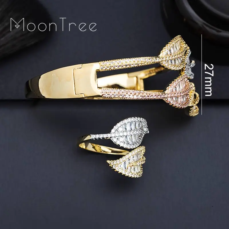 MoonTree/роскошный женский браслет золотого цвета с листом ААА фианитом и кубическим