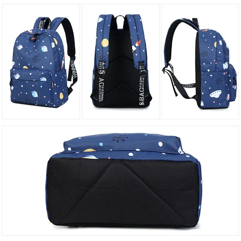 Coofit Синий Школьный рюкзак для девочек-подростков Mochila Fashion Planet Kawaii снежинки с принтом женские рюкзаки