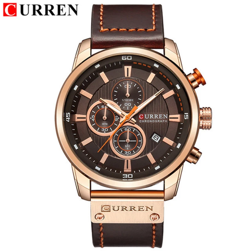 Brown Brown Gold CURREN Роскошные Брендовые мужские Аналоговые Цифровые кожаные спортивные часы мужские армейские военные часы Мужские кварцевые часы Relogio Masculino золотые - Цвет: Brown Brown Gold