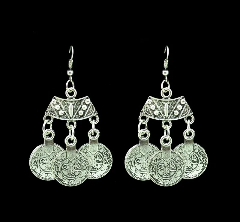 3275 earrings Турецкие jhumkas индийские серебряные монеты падение цыганский Бохо-Стиль Пляж этнический Племенной фестиваль червленые ювелирные изделия серьги с кисточками Женщины - Окраска металла: 3275 earrings