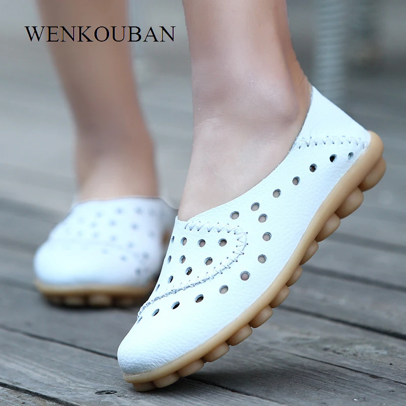 Women Flat Shoes Genuine Leather Loafers Female Casual Ballet Flats Ladies Slip on Ballerina Shallow Hole Mocasines Mujer | Обувь