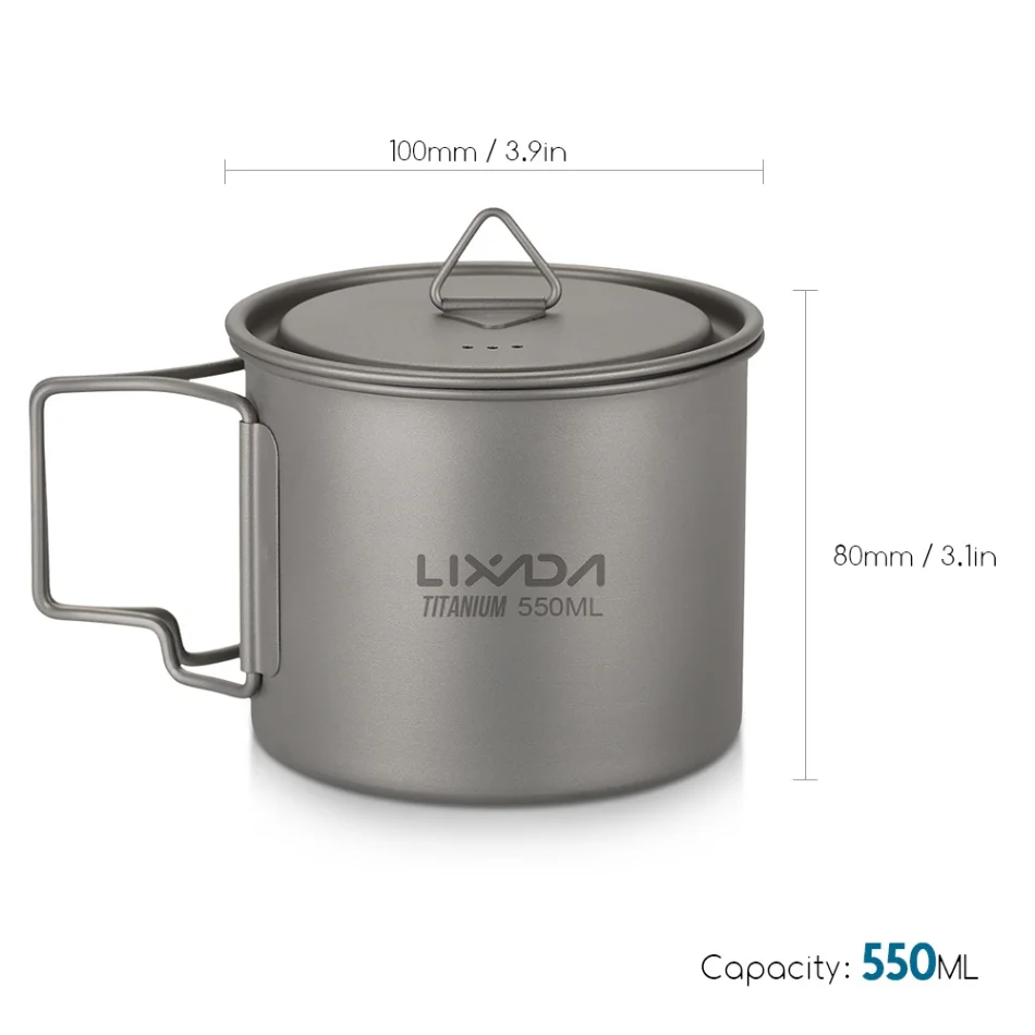 550ml Lixada Titanium Cup Mug Pots Portable Cup Mug Outdoor Camping Picnic Water Cup Tableware Coffee Tea Pot 300/350/420/550/650/750 - Цвет: 550ml