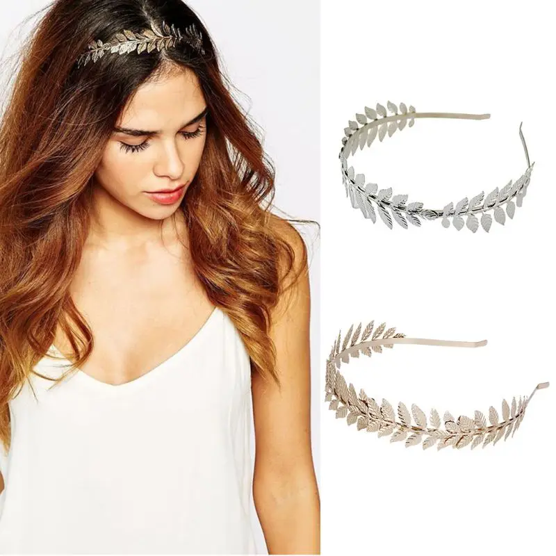 

European Greek Goddess Headband Metallic Gold Silver Leaves Branch Crown Hair Band Wedding Bridal Tiara Shimmer Hair Accessories