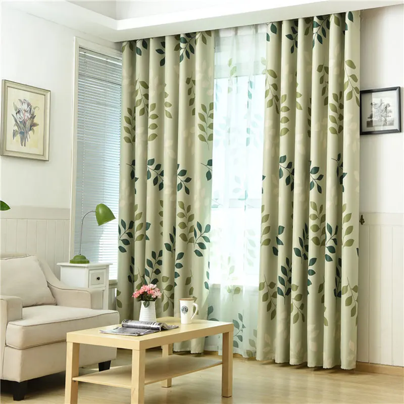 Green leaf printed blackout curtains for living room bedroom windows kitchen gauze customizable size | Дом и сад