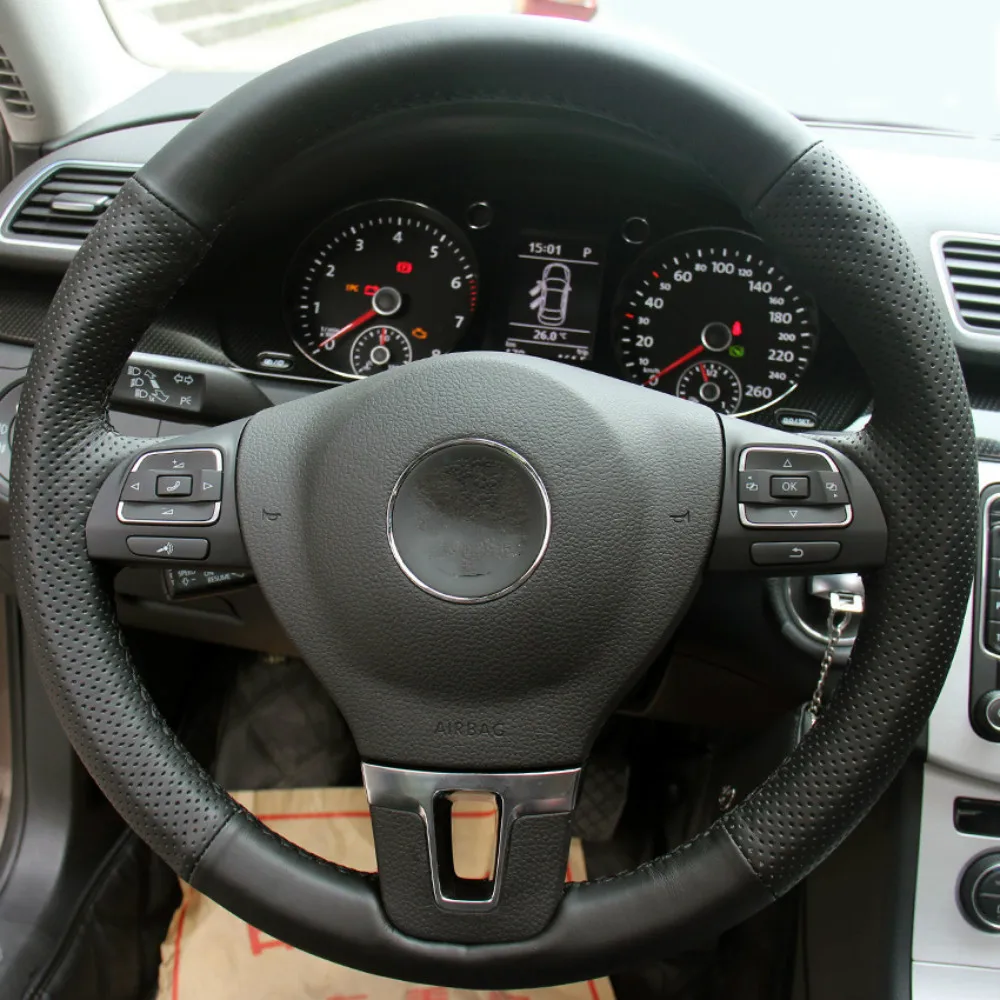 

DIY Car Steering Wheel Cover for Volkswagen Tiguan Passat CC Lavida Sagitar Golf 7 POLO Bora Sew Leather Steering Wheel Cover