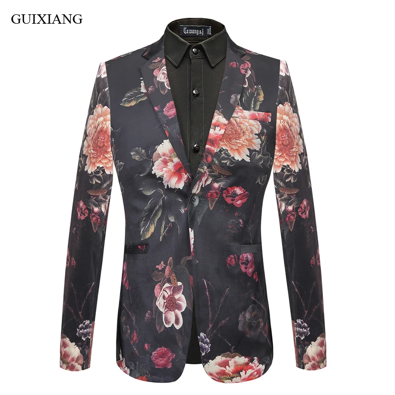 

2019 New Arrival European Style Men Leisure Blazers Fashion Casual Velvet Fabric Flower Pattern Men's Slim Blazer Suits M-4XL