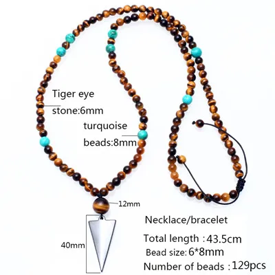 Triangles Pendants Ожерелье из натурального камня, длинное ожерелье s, 6 мм, тигровый камень, бусина, черный гематит, треугольный череп, подвески, мужское ожерелье, модное ювелирное изделие - Окраска металла: Triangles Pendants
