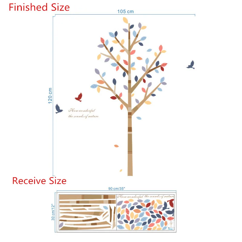 И красочные дерево Летающие птицы настенные наклейки декор для гостиной