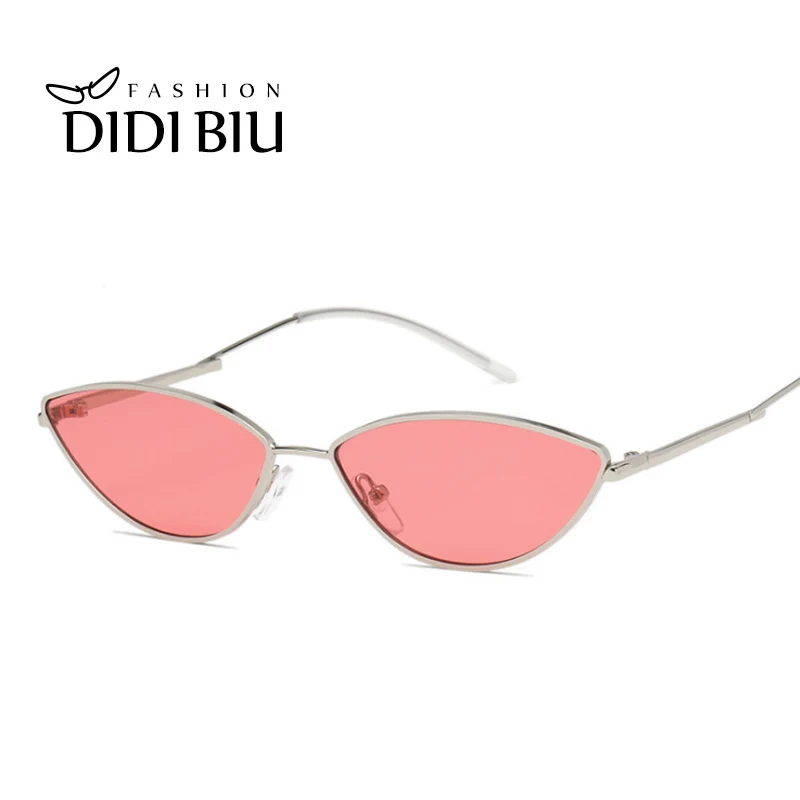 C10 Silver Red Розовые узкие сексуальные солнцезащитные очки, женские, Звездные, хиппи, крошечные, тонкие, проволочные, солнцезащитные очки, Дамское треугольное зеркало, кошачьи ушки, синие очки, Femme WL918 - Цвет линз: C10 Silver Red