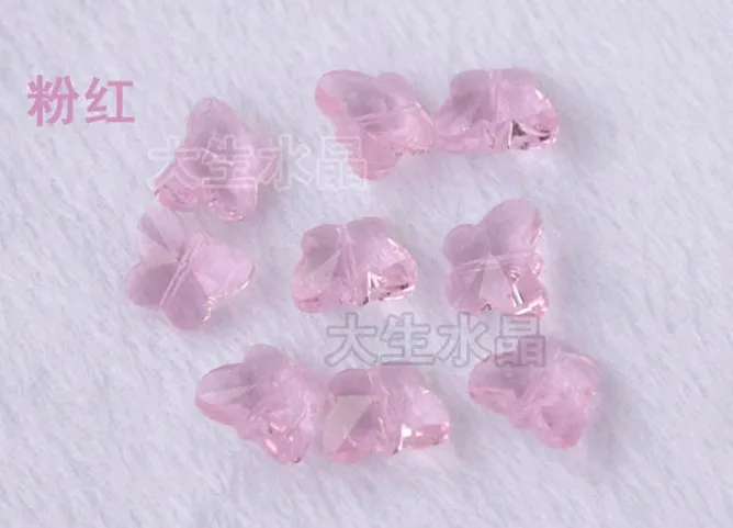 

100pcs Straight Hole Pink Butterfly Crystal Beads 14mm Loose Charm Glass Beads For Jewelry Making Favor Bracelet Craft DIY Beads