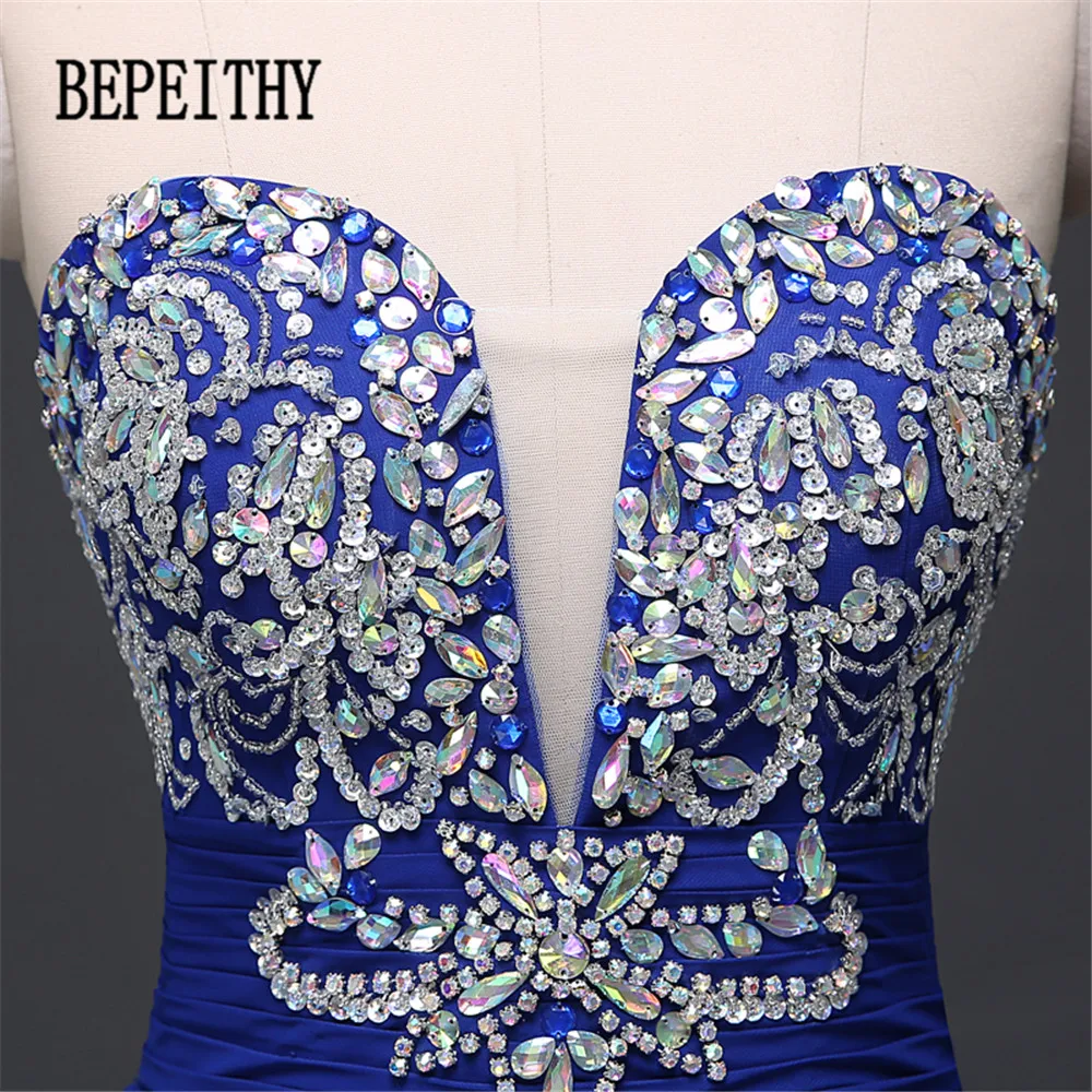 BEPEITHY Настоящее фото милое Королевское синее шифоновое длинное вечернее платье с
