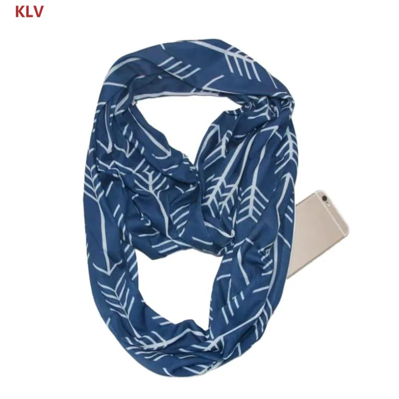 Тёмно-синий KLV 8 цветов конвертируемый бесконечный петлевой шарф Геометрическая стрелка Леопардовый принт кольцо одеяло обертывание шаль с секретным скрытым карманом - Цвет: Тёмно-синий