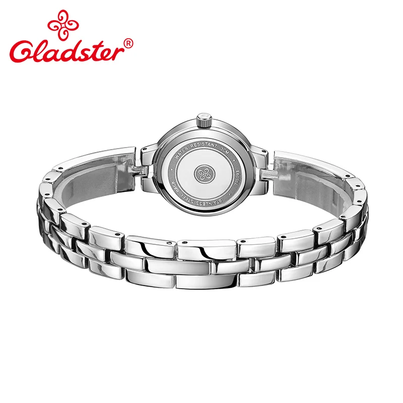 Gladster Япония искусственная Мода сапфировый кристалл золотые женские часы браслет