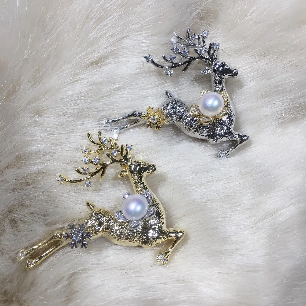 ZHBORUINI 2019 New Fine Jewelry Natural Freshwater Pearl Brooch Elk Pins Women Dropshipping Christmas Gift | Украшения и