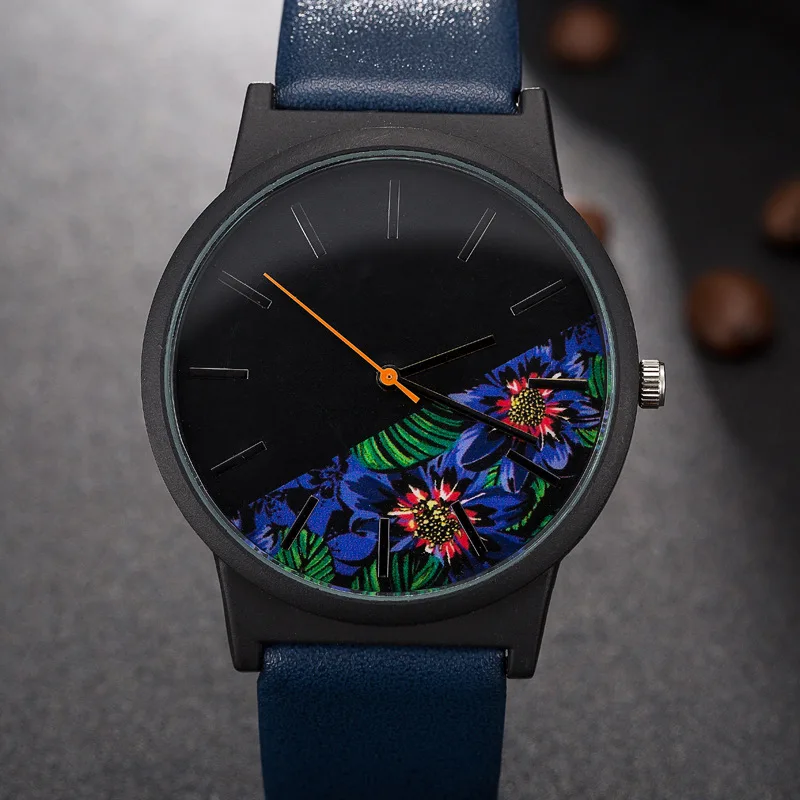 Новинка 2017 года модные женские туфли с цветочным принтом часы Для женщин Кожаные