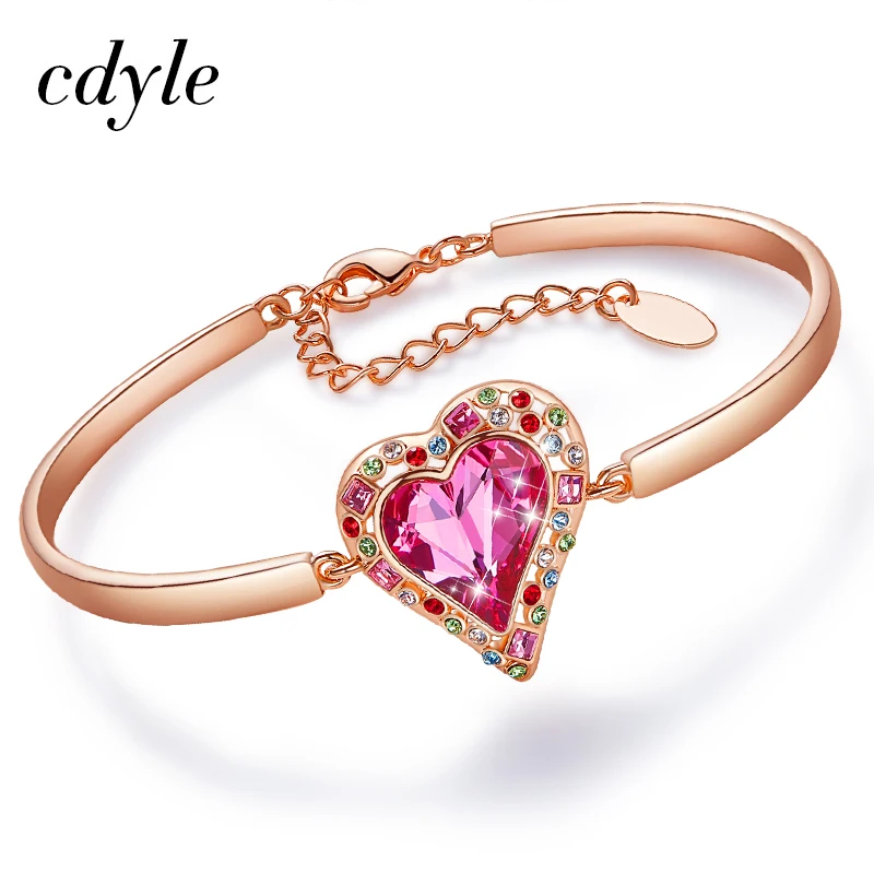 Женский Золотой браслет Cdyle украшенный кристаллами в виде сердца радуги Bijoux Femme с