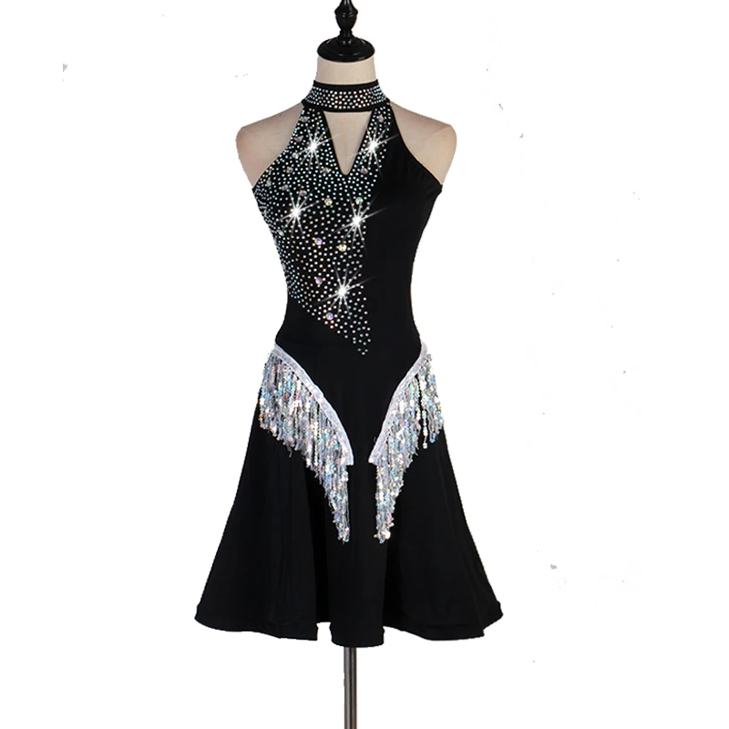 Женский костюм для латиноамериканских танцев блестящая танцевальная юбка с