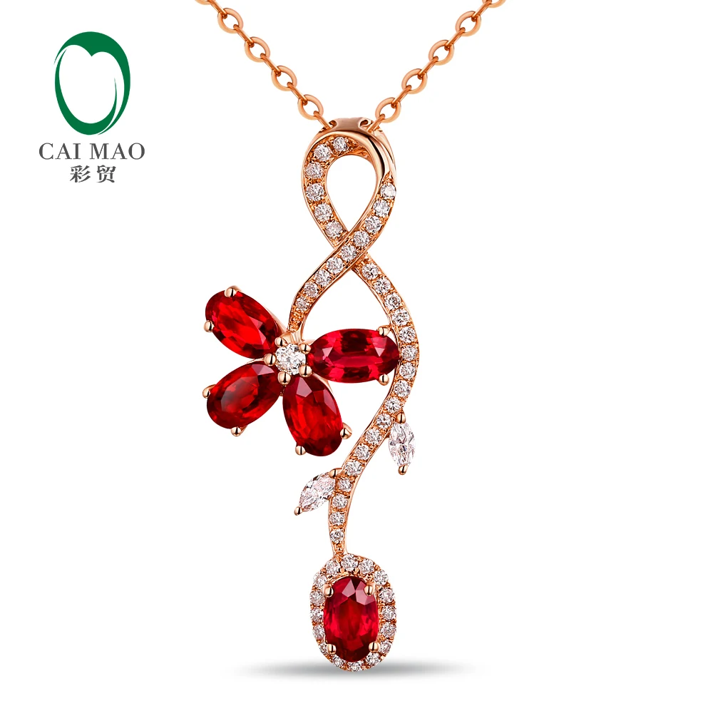 Красивые украшения 14 К розовое золото природных 1.49ct ruby &amp 0.29ct бриллиантами