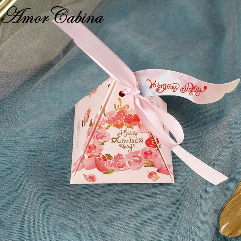 Pyramid Style Wedding Favors Supplies flamingos Candy Boxes with Ribbon Gift Box Party Package Chocolate Baby Shower Favor | Дом и сад