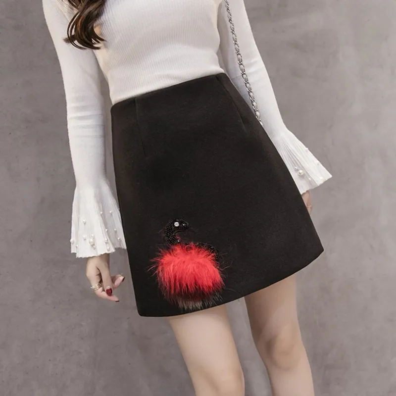 2018 Новый Демисезонный Saia женский Hairball шерстяные Юбка Femme Высокая Талия Jupe Блёстки