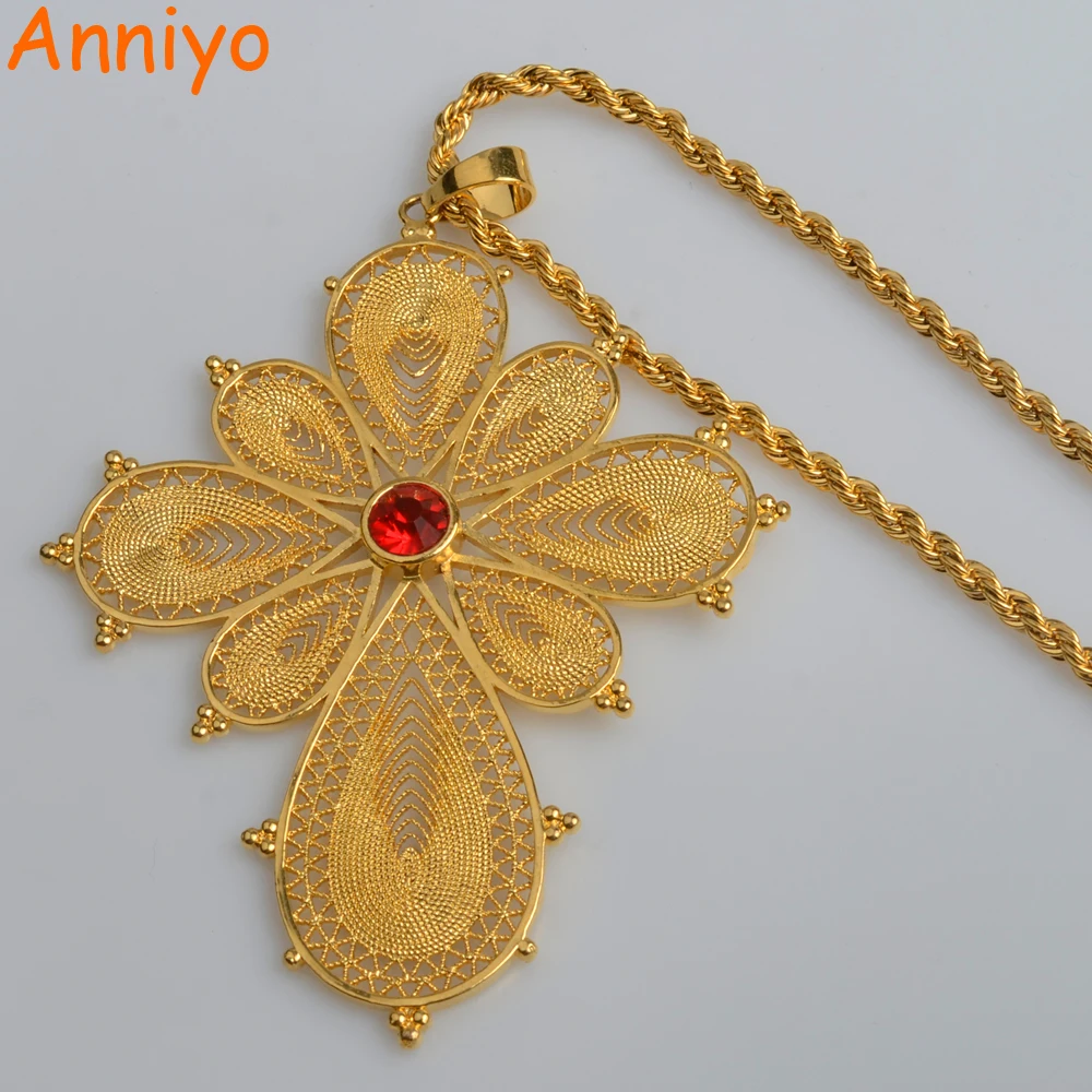 Anniyo Эфиопский подвеска с большим крестом ожерелья для женщин Золотой Цвет &