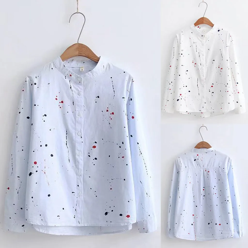 Women Casual Shirts Blouses Long Sleeve Print Button Korean Shirt Loose Blouse Camisas Female Shirts Blouse Tops Plus Size S-3XL