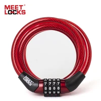 meetlocks coiled combination cable bike lock dia 6x1200mml 8x1200mml red color mini bicycle lock security bicycle