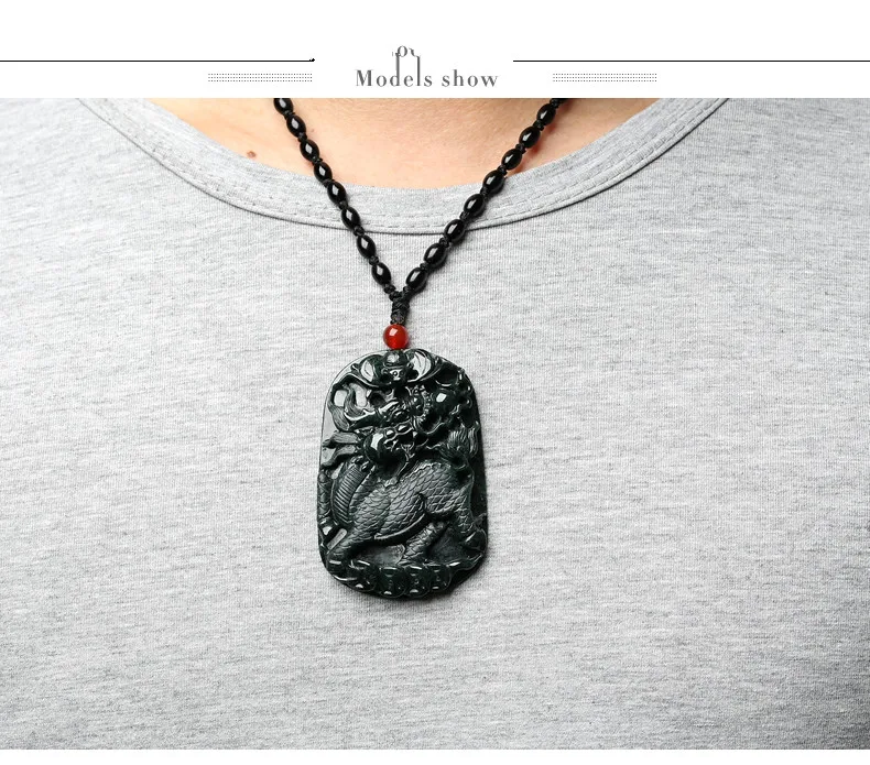 Черный зеленый натуральный ручной резной кулон Кирин/отправить ожерелье|necklace