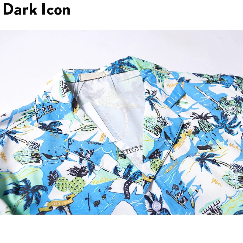 Темный логотип посадили печатных тропических рубашка Для мужчин отложной