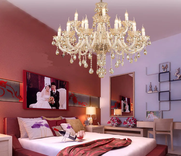 Romantic wedding Chandeliers led Candle Holders Champagne Crystal Chandelier For Bedroom Hotel Villa dining room light lustres | Лампы и