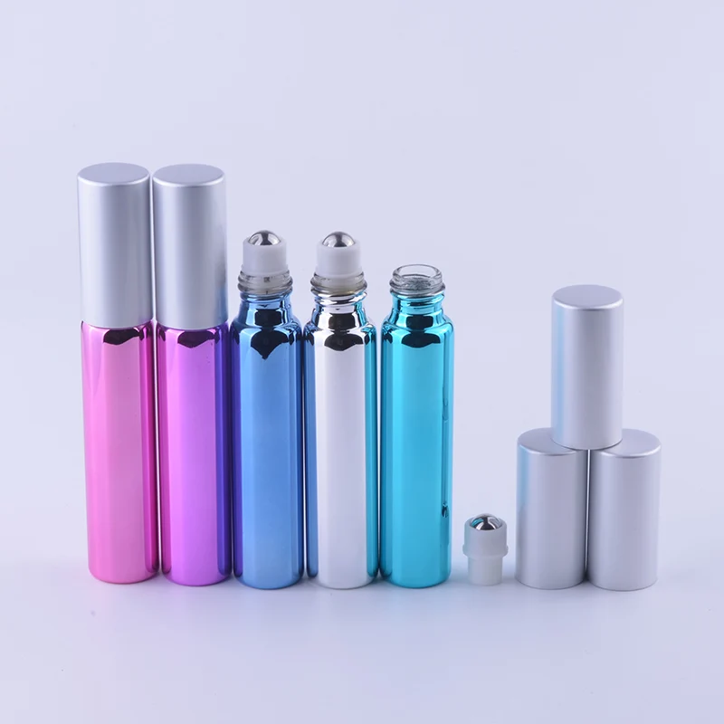 

MUB -100 pcs/lot Mini Roll on Bottle Perfume 10ml UV Glass Travel Refillable Perfume Bottles Roller Bottle For Essential Oils