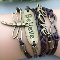 3pcs bracelet infinity braceletowl love karma dragonfly braceletbraid leather bracelet