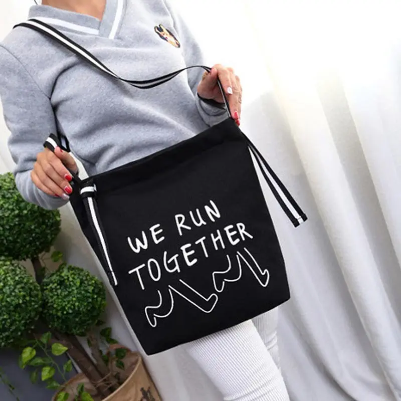 Модная Корейская женская Холщовая Сумка через плечо с буквенным принтом