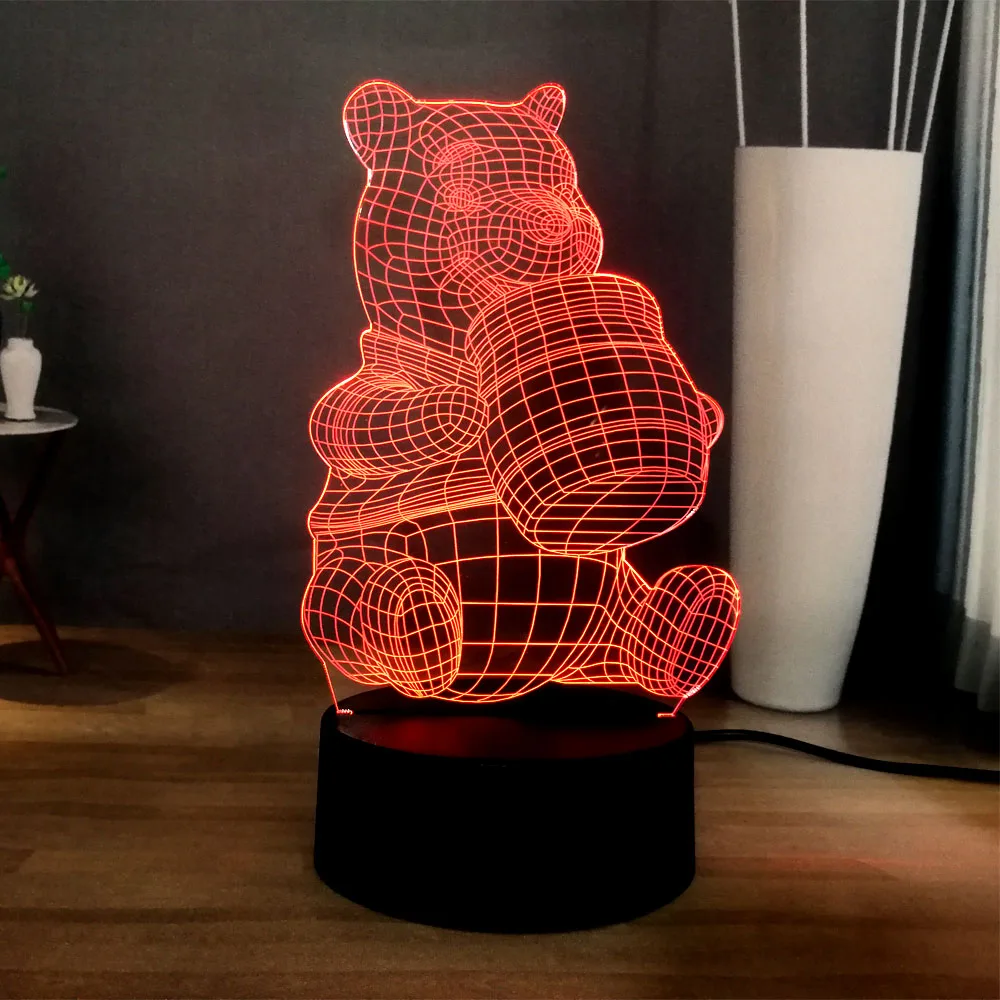 3D милый ночной Светильник Винни 7 цветов USB светодиодный детский ночник