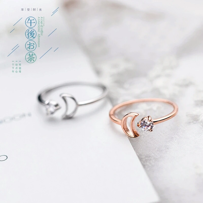 100% 925 Real Sterling Silver Fashion Women Moon Opening Rings Size Adjustable For Female Girls Lady's Jewelry J4103 | Украшения и