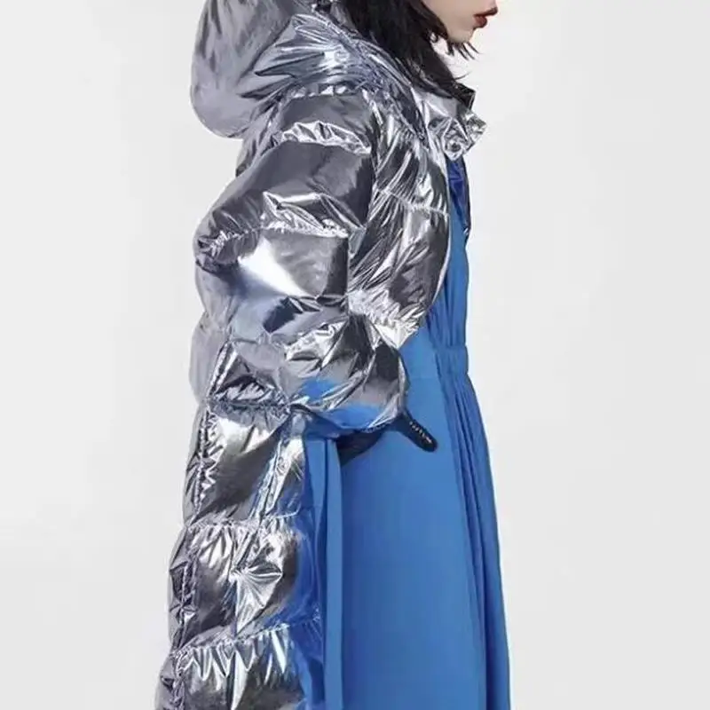 Зимнее пальто женское длинное серебряное пуховое парка Женская манто femme hiver 2018