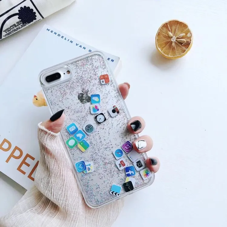 APP-Silver QINUO жидкие блестки чехол для телефона для iphone X XR XS MAX чехол Блестящий Полный Чехол для iphone 6S 6 7 8 Plus жидкий зыбучий песок чехол s - Цвет: APP-Silver