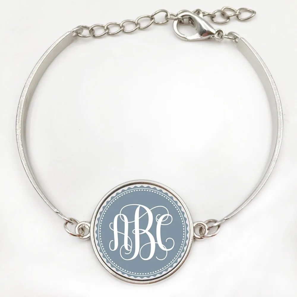 Персонализированные инициалы фиолетовый шеврон браслет Серебряный для женщин