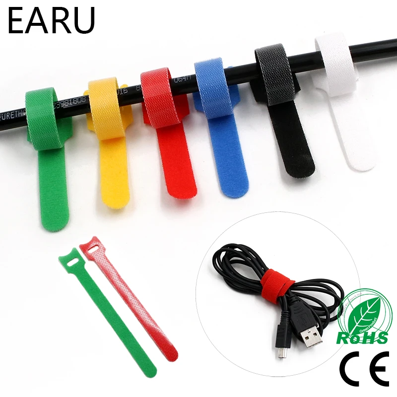 

10pcs/lot 12*150mm Nylon Reusable Releasable Zip Cable Ties With Eyelet Holes Back To Back Wire Hook Loop Fastener Management