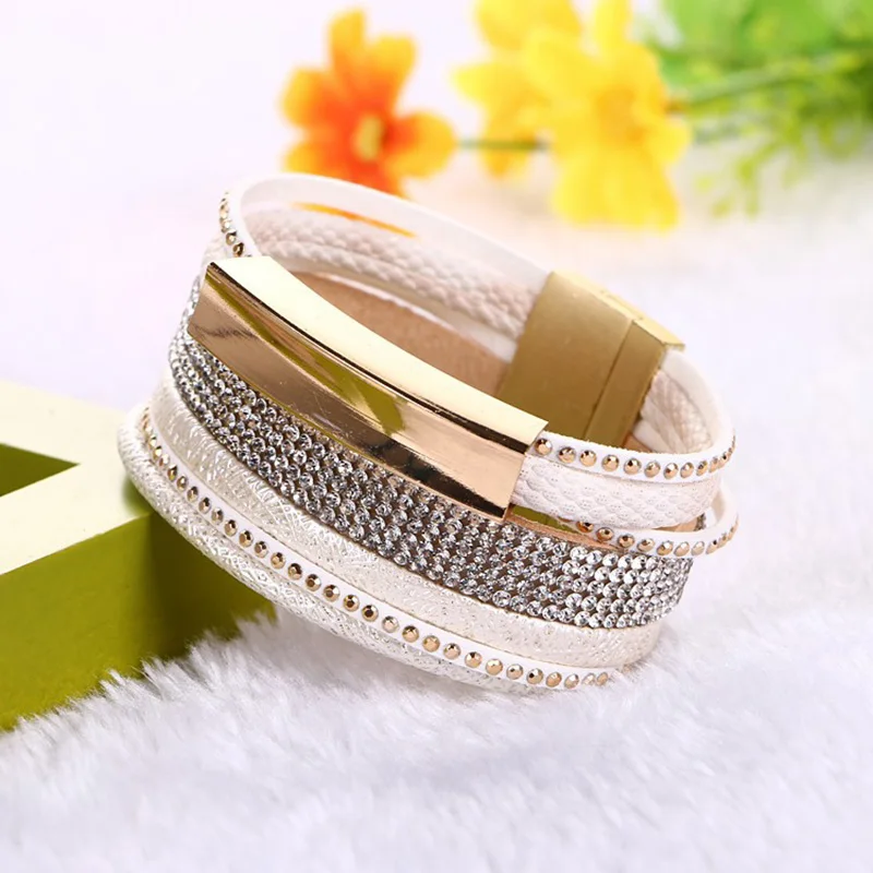 HOUDA модный сплав кожа широкий магнитный браслет многослойные ювелирные изделия