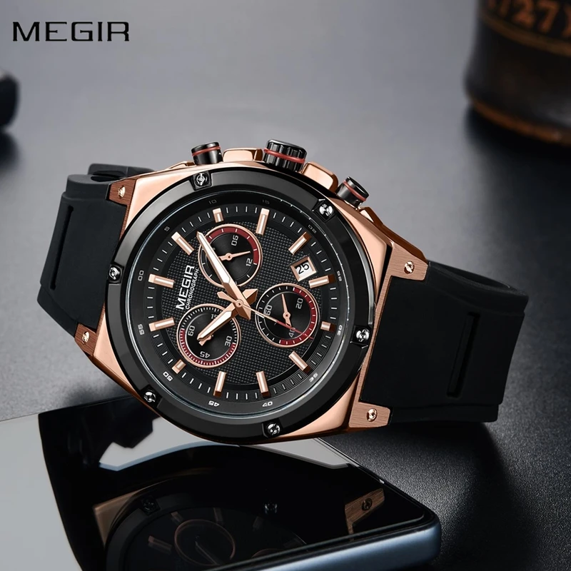 Relogio Masculino MEGIR мужские часы Топ люксовый бренд Хронограф Календарь спортивные мужские армейские военные мужские часы Силиконовые часы