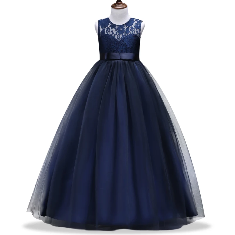 

Kids Girls Wedding Lace Long Girl Dress Princess Party Pageant Formal Dress Sleeveless Girls Clothes 3-14 years