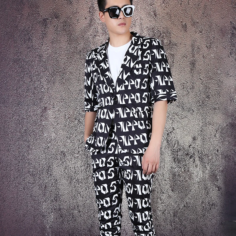 

M-6XL!! Tide style fashion custom large size letters visual sleeves Nightclub singer hairdresser studio dress suits.