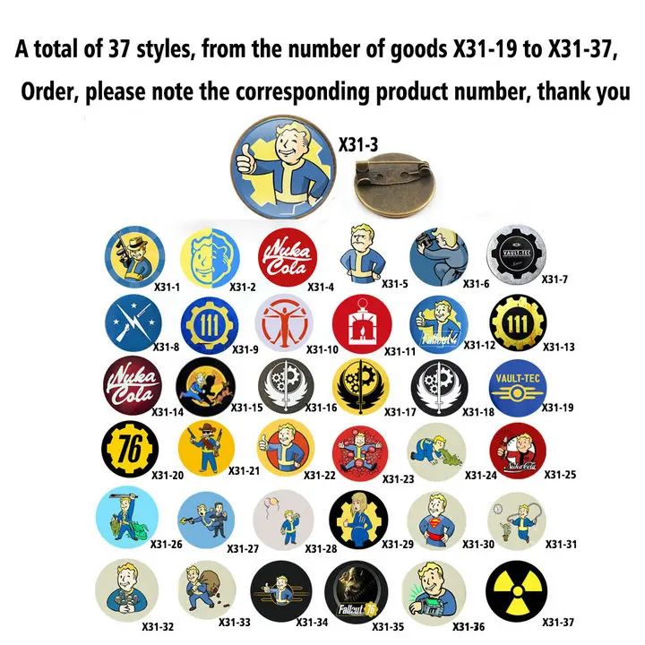 X31-19 to x31-37 Пип бой простой милый Nuka Cola Fallout Raduation 4 Женская Брошь сплав броши модный стиль значок косплея броши аксессуары - Окраска металла: X31-19 to x31-37