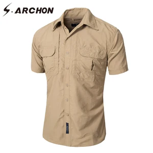 S.ARCHON летние быстросохнущие тактические рубашки с коротким рукавом, Мужские дышащие легкие Военные рубашки карго, повседневные свободные армейские рубашки