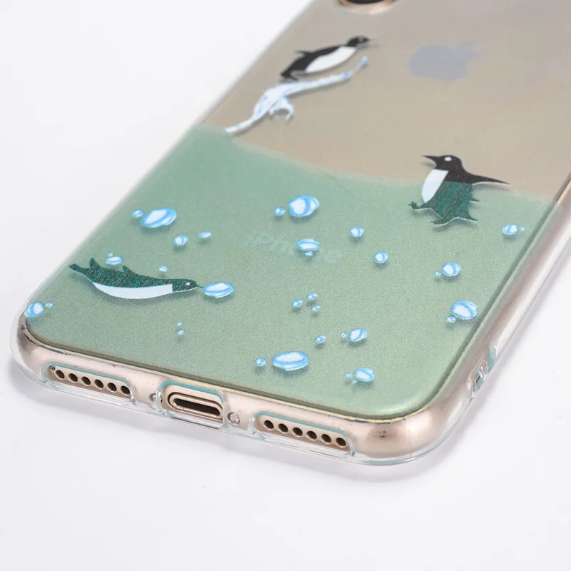 JICUIKE fashion luxury high transparent TPU soft shell penguin for iPhone X Phone case 6 6S 7 8 Plus back cover capa | Мобильные